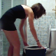 A pretty brunette girl gets revenge on her cheating boyfriend by stretching out his shirt under the toilet seat. The girl shits in the toilet, and the shirt catches her poop, which is shown later. 720P HD video. About 3 minutes.